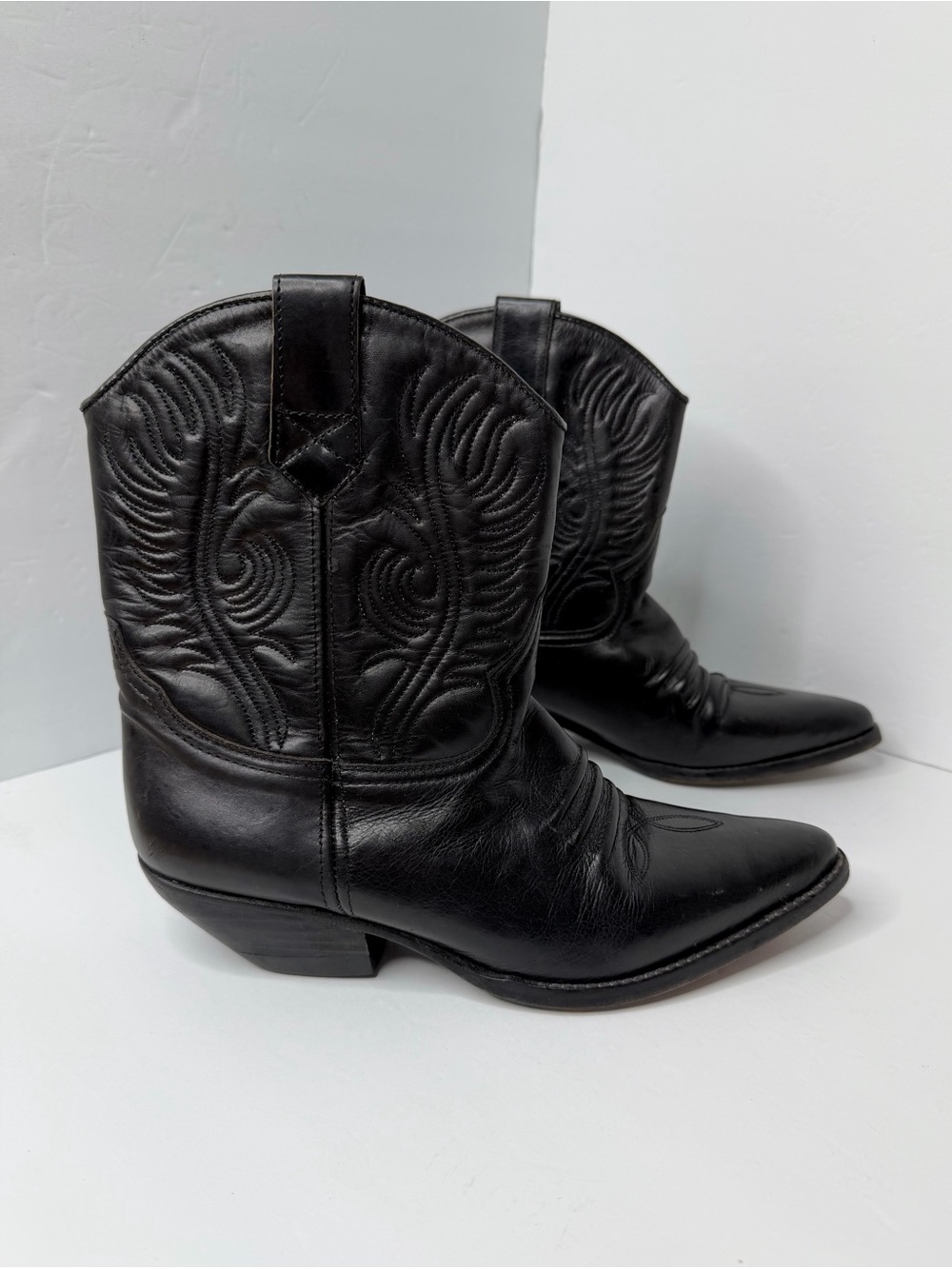 Vintage Guess By Georges Marciano Western Boots Black Leather Cowgirl Cowboy